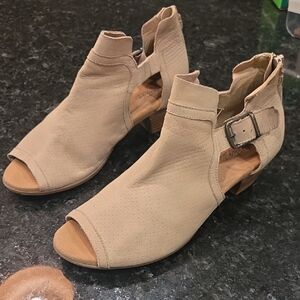 Clarks Tan Open-Toe Heeled Boots